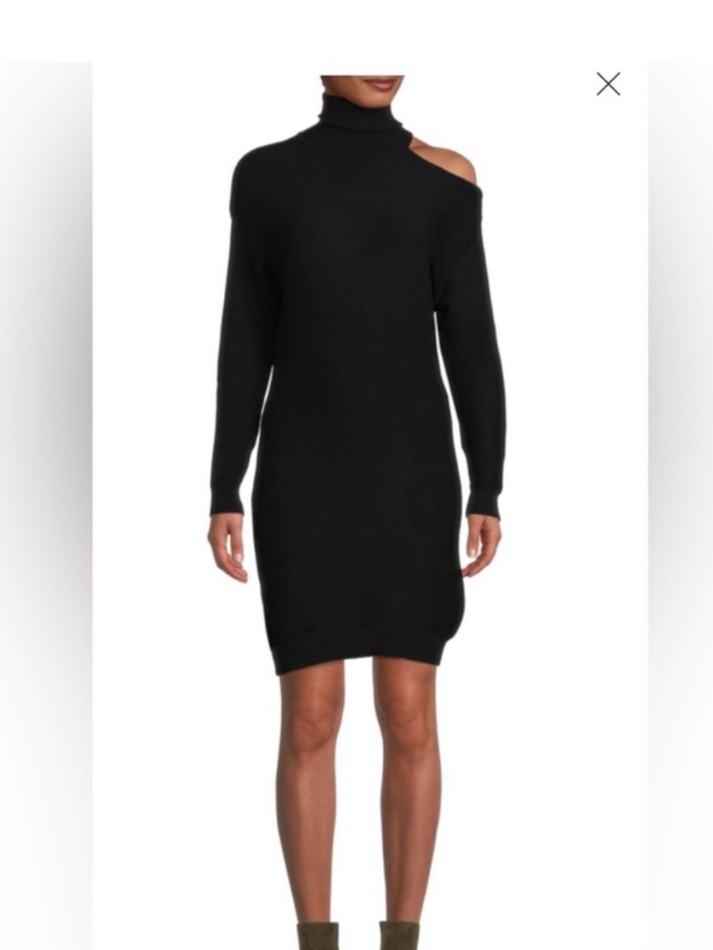 BCBG Black One-Shoulder Turtleneck Knit Dress